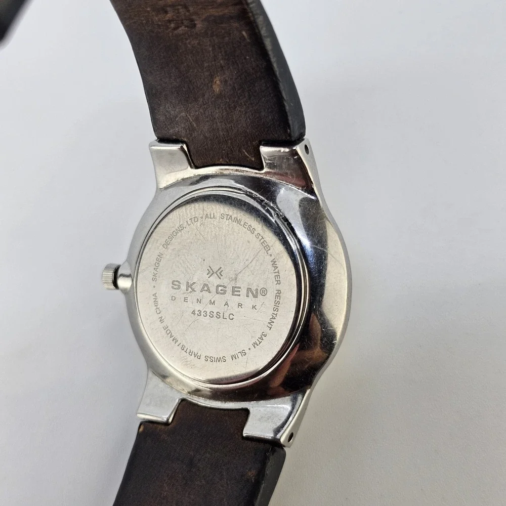 Skagen Women's Watch 28MM Cream Dial Brown Leather Bands NEW Battery READ